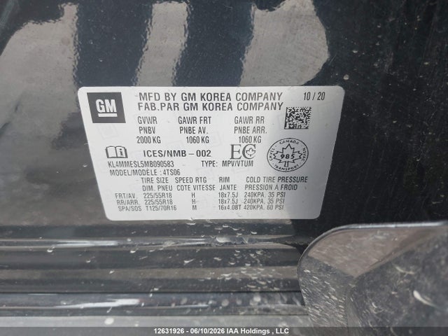 12631926 :رقم المزاد ، KL4MMESL5MB090583 vin ، 2021 Buick Encore Gx Awd Select مزاد بيع
