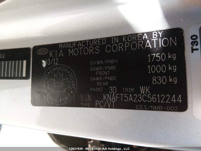 Aukcja sprzedaży 2012 Kia Forte5 2.0l Lx, vin: KNAFT5A23C5612244, numer aukcji: 12631939
