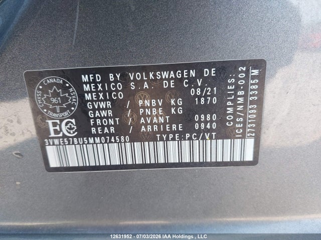 3VWE57BU5MM074580 Volkswagen Jetta