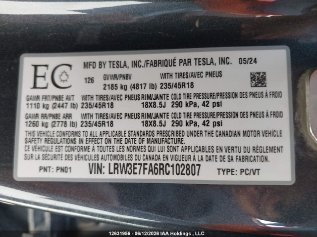 Tesla Model 3 Rwd 2024 LRW3E7FA6RC102807 Image 18