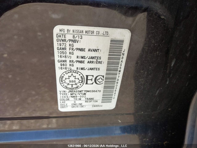 Продажа на аукционе авто 2013 Nissan Rogue S/sv, vin: JN8AS5MT7DW036470, номер лота: 12631966