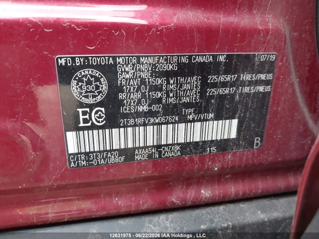 Toyota RAV4 2019 2T3B1RFV3KW067624 Image 9