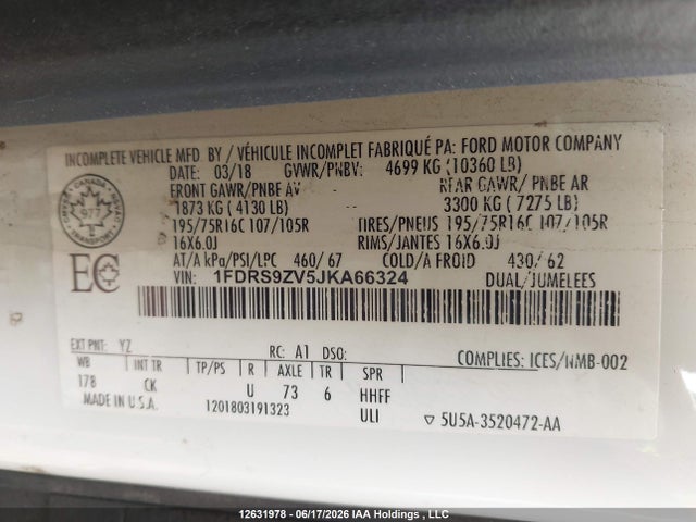 Aukcja sprzedaży 2018 Ford Transit T-350 Hd, vin: 1FDRS9ZV5JKA66324, numer aukcji: 12631978