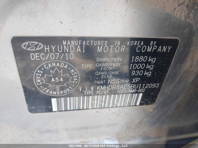 2011 Hyundai Elantra Touring Gl მანქანა იყიდება აუქციონზე, vin: KMHDB8AE5BU112093, აუქციონის ნომერი: 12631986