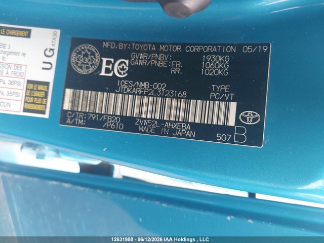 Продаж на аукціоні авто 2020 Toyota Prius Prime, vin: JTDKARFP2L3123168, номер лоту: 12631988