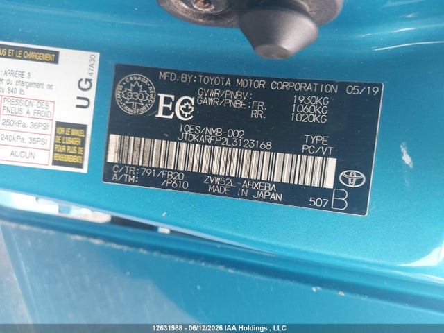 Продаж на аукціоні авто 2020 Toyota Prius Prime, vin: JTDKARFP2L3123168, номер лоту: 12631988