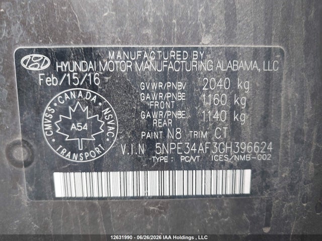 Hyundai Sonata 2016 5NPE34AF3GH396624 Image 9