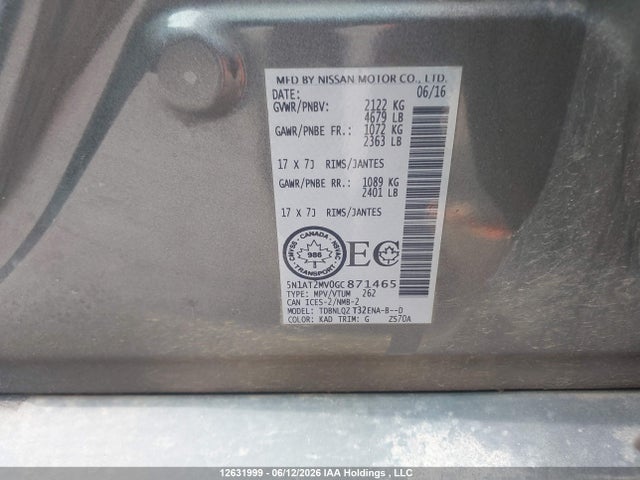 2016 Nissan Rogue S/sl/sv მანქანა იყიდება აუქციონზე, vin: 5N1AT2MV0GC871465, აუქციონის ნომერი: 12631999