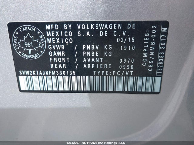 Продажа на аукционе авто 2015 Volkswagen Jetta 2.0l Trendline/2.0l Trendline+, vin: 3VW2K7AJ8FM330135, номер лота: 12632007