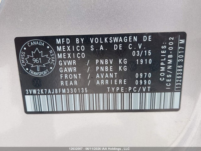Продажа на аукционе авто 2015 Volkswagen Jetta 2.0l Trendline/2.0l Trendline+, vin: 3VW2K7AJ8FM330135, номер лота: 12632007