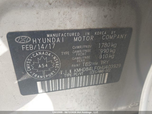 Aukcja sprzedaży 2017 Hyundai Elantra Se/value/limited, vin: KMHD84LF0HU403929, numer aukcji: 12632009