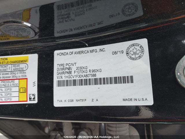 1HGCV1F30KA807588 Honda Accord Sport 1.5t