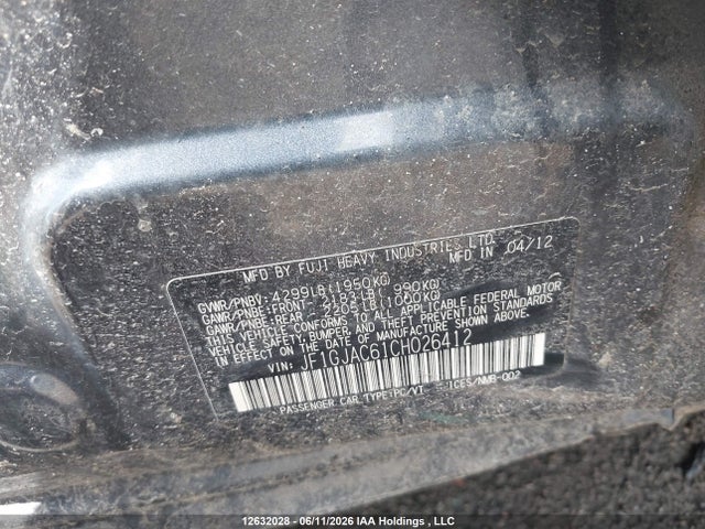 Aukcja sprzedaży 2012 Subaru Impreza Premium, vin: JF1GJAC61CH026412, numer aukcji: 12632028