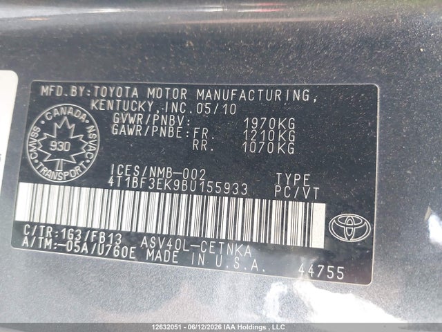Продажа на аукционе авто 2011 Toyota Camry Se/le/xle, vin: 4T1BF3EK9BU155933, номер лота: 12632051