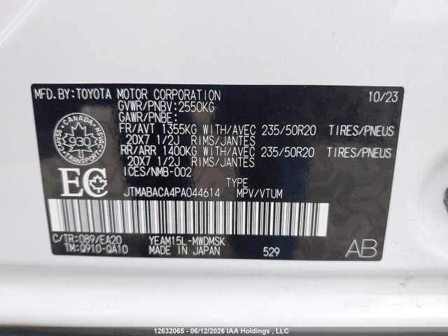 12632065 :رقم المزاد ، JTMABACA4PA044614 vin ، 2023 Toyota Bz4x Xle مزاد بيع