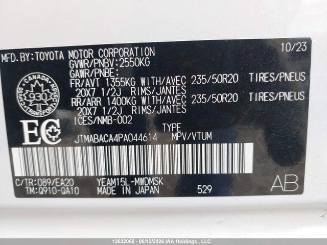 12632065 :رقم المزاد ، JTMABACA4PA044614 vin ، 2023 Toyota Bz4x Xle مزاد بيع
