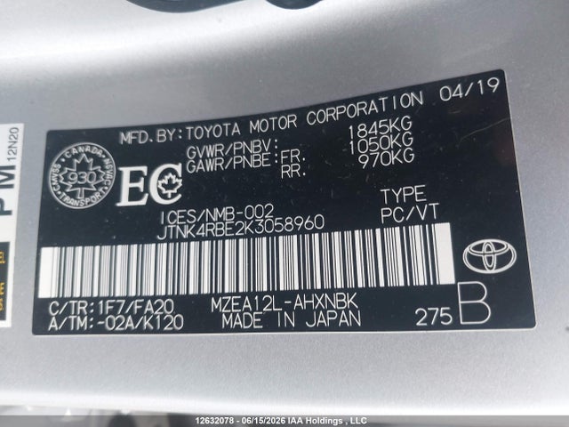 JTNK4RBE2K3058960 Toyota Corolla