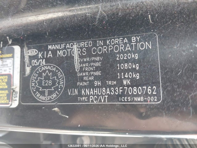 2015 Kia Rondo Ex/ex Luxury/ex Value მანქანა იყიდება აუქციონზე, vin: KNAHU8A33F7080762, აუქციონის ნომერი: 12632081
