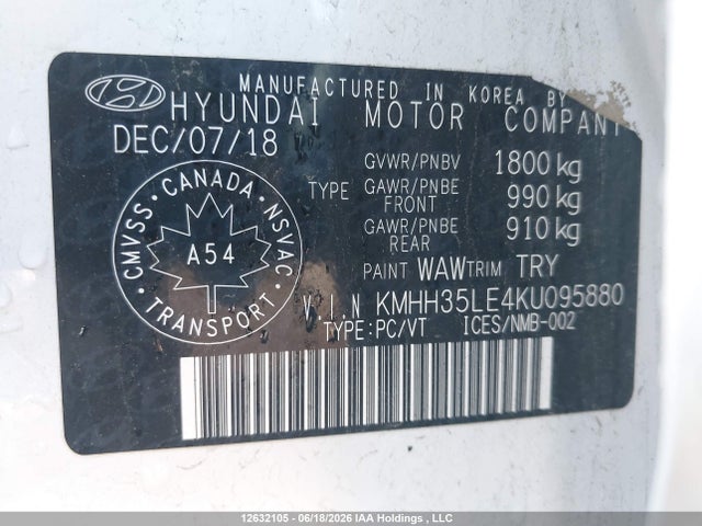 Продаж на аукціоні авто 2019 Hyundai Elantra Gt Luxury, vin: KMHH35LE4KU095880, номер лоту: 12632105