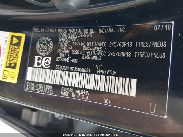 5TDJGRFHXJS050694 Toyota Highlander Hybrid Hybrid