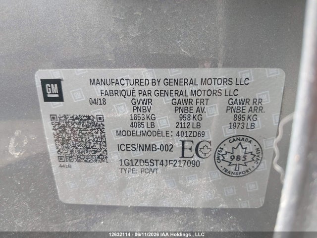 12632114 :رقم المزاد ، 1G1ZD5ST4JF217090 vin ، 2018 Chevrolet Malibu Lt مزاد بيع