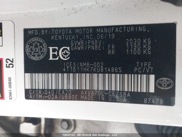 4T1B11HK7KU814865 Toyota Camry