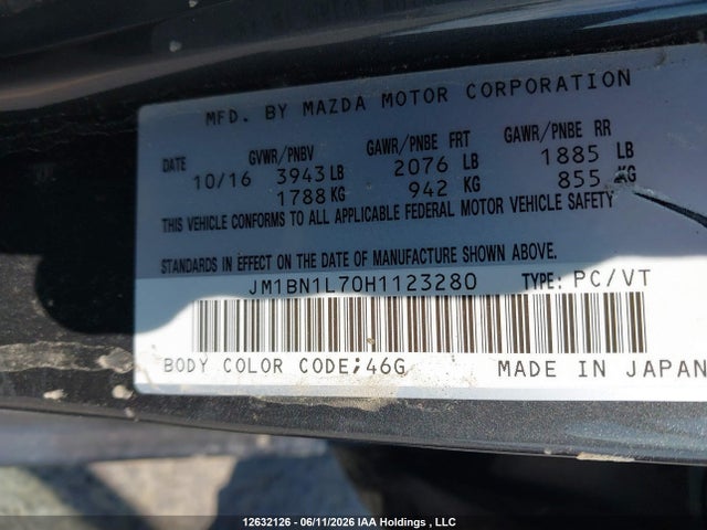 2017 Mazda 3 Touring მანქანა იყიდება აუქციონზე, vin: JM1BN1L70H1123280, აუქციონის ნომერი: 12632126