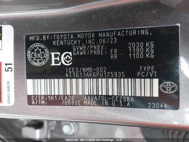 Aukcja sprzedaży 2023 Toyota Camry Se Night Shade/se, vin: 4T1G11AK6PU175935, numer aukcji: 12632129