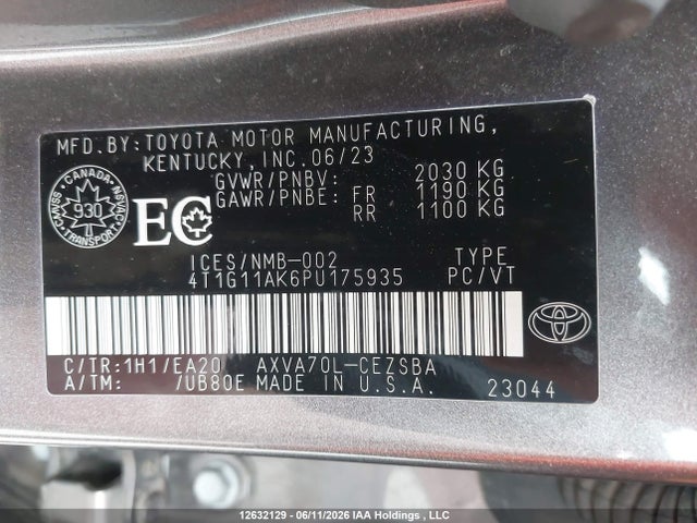 Aukcja sprzedaży 2023 Toyota Camry Se Night Shade/se, vin: 4T1G11AK6PU175935, numer aukcji: 12632129
