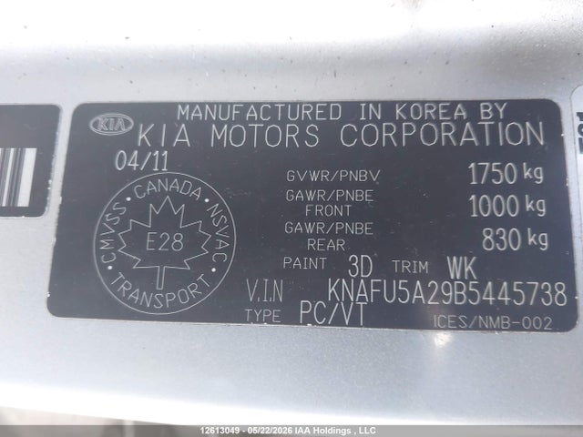 Aukcja sprzedaży 2011 Kia Forte5 2.0l Ex, vin: KNAFU5A29B5445738, numer aukcji: 12613049