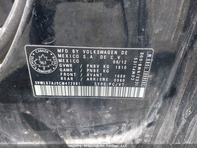 2012 Volkswagen Jetta 2.5l Highline მანქანა იყიდება აუქციონზე, vin: 3VWLX7AJ9CM472981, აუქციონის ნომერი: 12623974