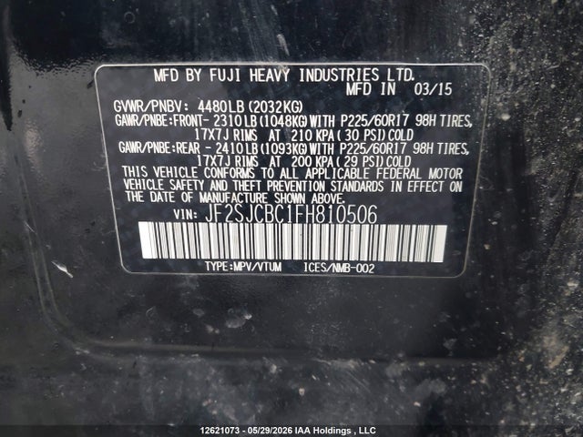 Subaru Forester 2.5i 2015 JF2SJCBC1FH810506 Image 9