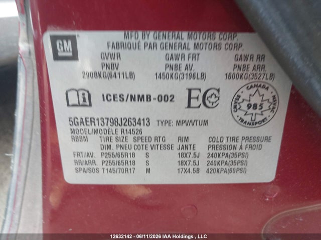 12632142 :رقم المزاد ، 5GAER13798J263413 vin ، 2008 Buick Enclave مزاد بيع