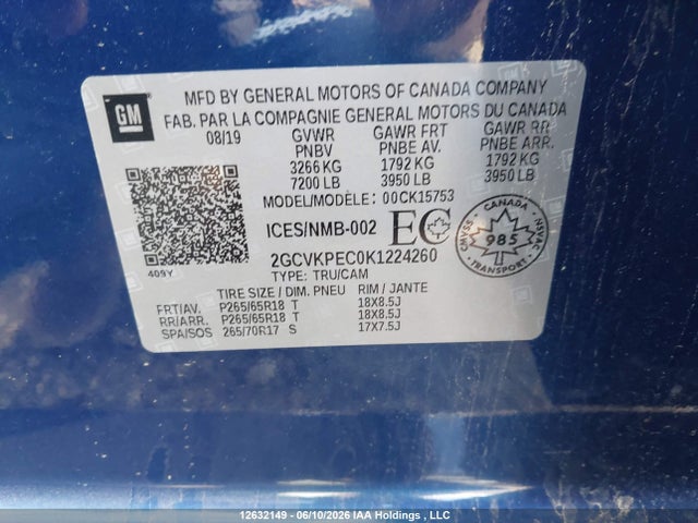 2019 Chevrolet Silverado 1500 Ld Lt მანქანა იყიდება აუქციონზე, vin: 2GCVKPEC0K1224260, აუქციონის ნომერი: 12632149