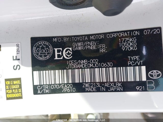 Toyota Corolla 2021 JTDBAMDE0MJ010630 Image 18