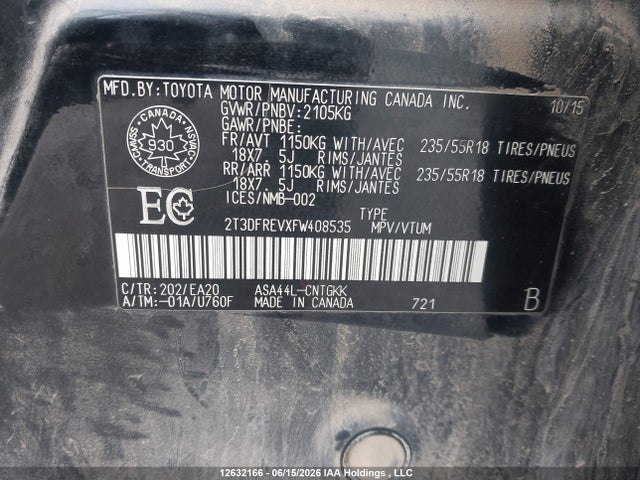 2T3DFREVXFW408535 Toyota Rav4 Limited