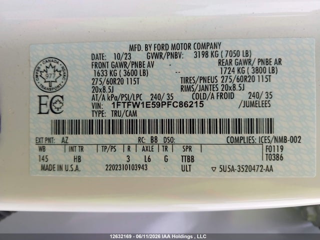 Ford F-150 Lariat 2023 1FTFW1E59PFC86215 Image 9