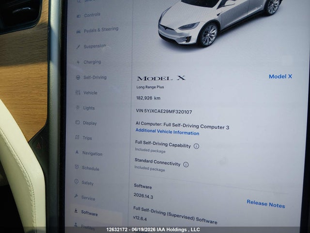 12632172 :رقم المزاد ، 5YJXCAE29MF320107 vin ، 2021 Tesla Model X Long Range/long Range Plus مزاد بيع