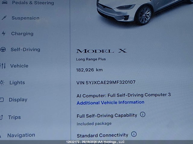 12632172 :رقم المزاد ، 5YJXCAE29MF320107 vin ، 2021 Tesla Model X Long Range/long Range Plus مزاد بيع