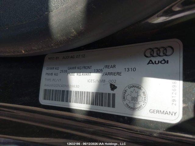 2013 Audi S7 4.0t მანქანა იყიდება აუქციონზე, vin: WAUW2CFC4DN029630, აუქციონის ნომერი: 12632186