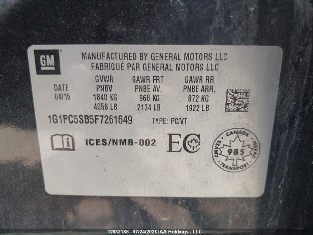 1G1PC5SB5F7261649 Chevrolet CRUZE LT