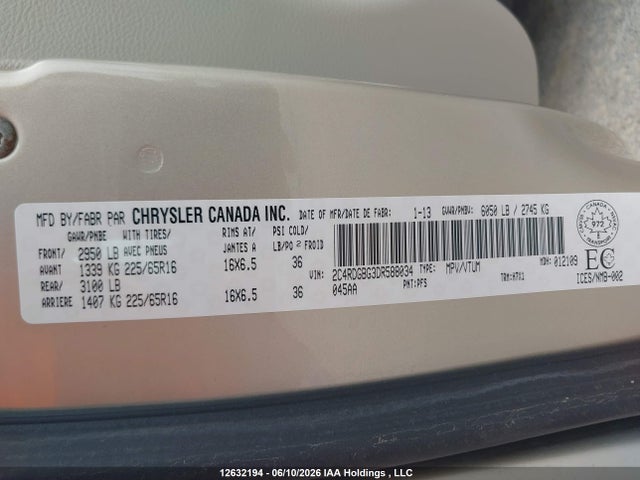 Auction sale of the 2013 Dodge Grand Caravan Se, vin: 2C4RDGBG3DR588034, lot number: 12632194