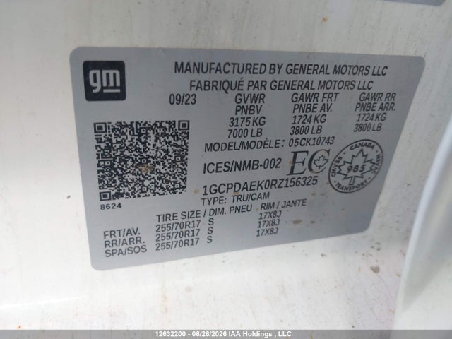 Aukcja sprzedaży 2024 Chevrolet Silverado K1500, vin: 1GCPDAEK0RZ156325, numer aukcji: 12632200