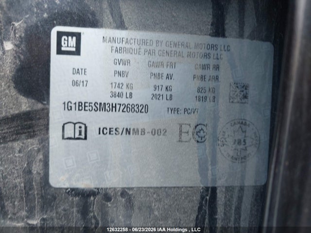 Aukcja sprzedaży 2017 Chevrolet Cruze, vin: 1G1BE5SM3H7268320, numer aukcji: 12632258