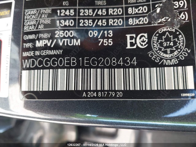 Aukcja sprzedaży 2014 Mercedes-benz Glk 250 Bluetec, vin: WDCGG0EB1EG208434, numer aukcji: 12632267