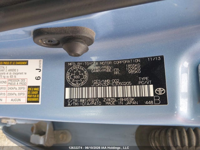 12632274 :رقم المزاد ، JTDKN3DP1E3050205 vin ، 2014 Toyota Prius Plug-in مزاد بيع