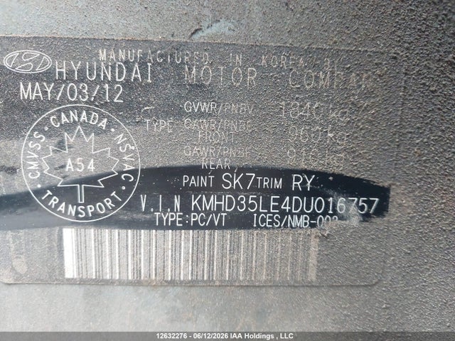 12632276 :رقم المزاد ، KMHD35LE4DU016757 vin ، 2013 Hyundai Elantra Gt Se مزاد بيع