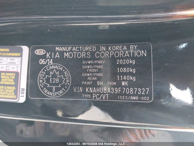 12632283 :رقم المزاد ، KNAHU8A39F7087327 vin ، 2015 Kia Rondo مزاد بيع
