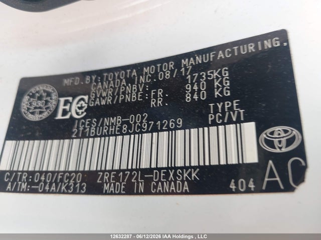 Продаж на аукціоні авто 2018 Toyota Corolla L/le/xle/se/xse, vin: 2T1BURHE8JC971269, номер лоту: 12632287