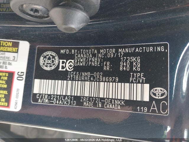 2T1BURHE4JC986979 Toyota COROLLA LE